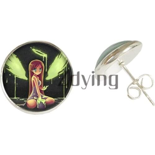 ZDYING Cute Anime Girls Stud Earrings Glass Picture Cabochon Earring Cartoon Children Kids Girls Gift Metal Jewelry Gift CN020