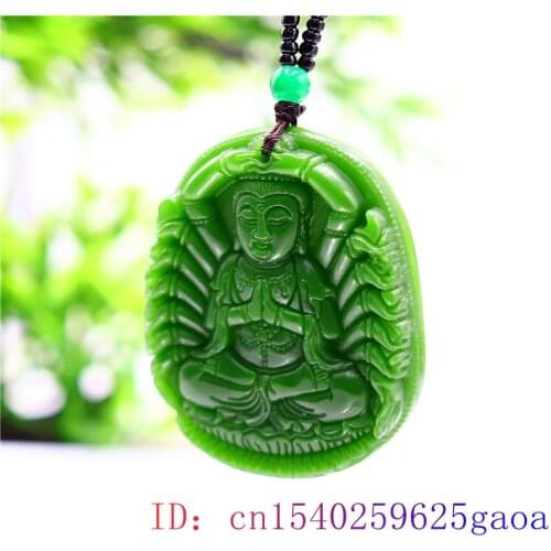 Green Jade Guanyin Pendant Necklace Gifts Jadeite Chinese Charm for Amulet Carved Jewelry Women Fashion Natural Men