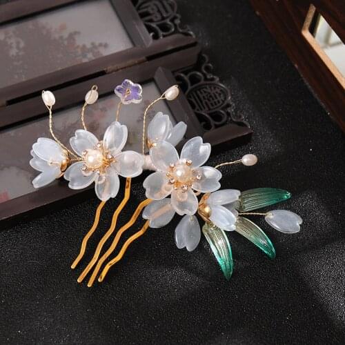 Pearl Side Comb Flower Hair Ornament Ancient Style Hair Piece Hair Accessories for Women and Girls LXH