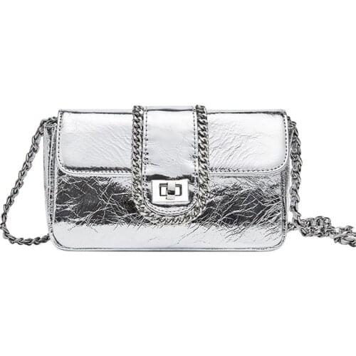 Famous Brand Bag For Women 100% Genuine Leather Handbag White Luxury Lady Crossbody Bag Chain Small Flap Shoulder Purse Silver