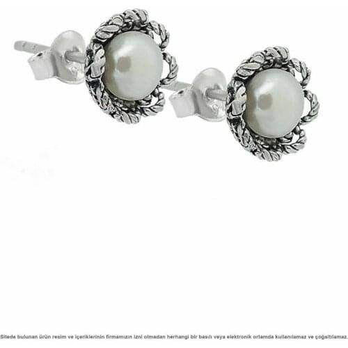 Silver Flower Pearl Filigree Lady Earrings
