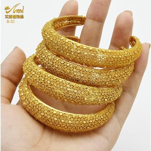 Gold Color Cuff Bangles Bridal Wedding Luxury Bracelet For Women Indian Ethiopian Party Girls Gifts African Dubai Bangle Jewelry