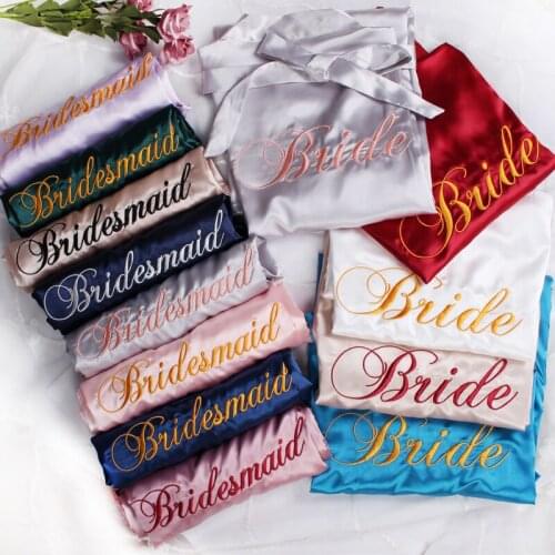 1pcs lot Good quality Embroidery logo Kimono Bride silk Robe Wedding Bridal party gift satin robes bridesmaid