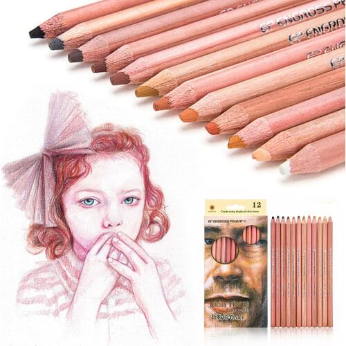 12Pcs Wood Skin Tints Pastel Colored Portrait Pencils For Charactersketch Hand-painted Drawing Stationery Soft Pastel Pencils