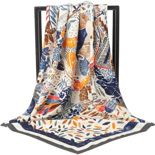 2021 Design Brand Women Silk Scarf Square Chain Print Head Scarfs Female Satin Hijab Scarves Shawl Wrap Lady Headband Foulard