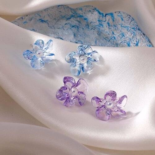 Flower Shaped Colorful Women Earrings Flower Earrings Ear Studs Korean Style