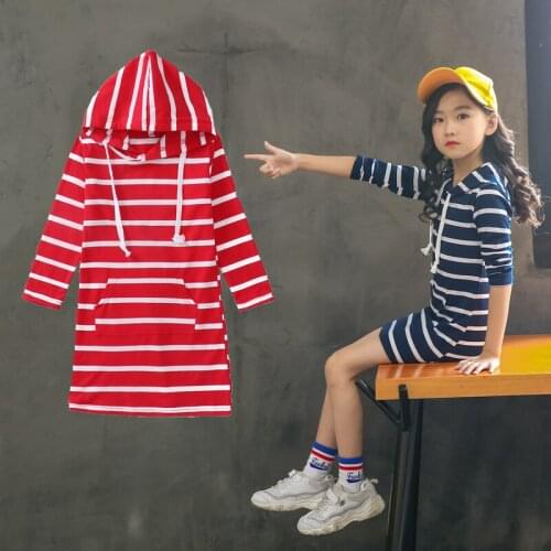 Kids Dresses for Girls Striped Hooded Baby Girls Dress Spring Autumn Long Sleeve Princess Dress Casual Children Clothes