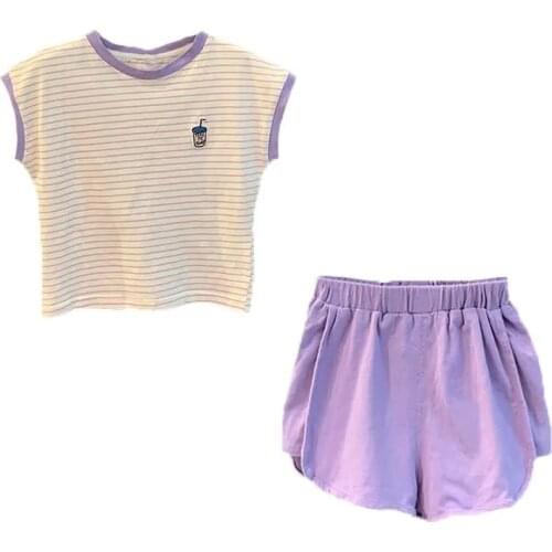 Childrens baby kids girls sports suit summer girls' striped short sleeve T-shirt shorts clothing sets fashion clothing P4 239