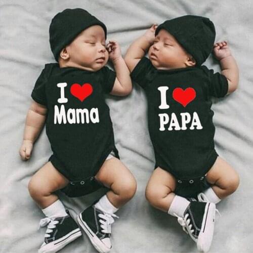 I Love Mama and I Love Papa Baby Black Bodysuit Twins Soft Toddler Infant Wear White Clothing Summer Wear Baby Boy Girl Clothes