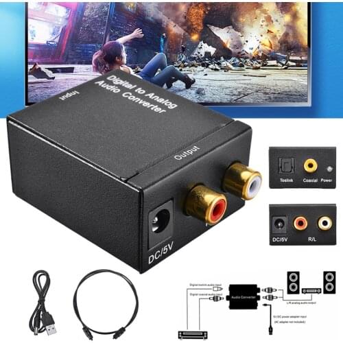 For Optical Digital to Analog 1pc Stereo Audio SPDIF Toslink Coaxial to Analog Converter DAC 2*RCA Amplifier Decoder Adapter