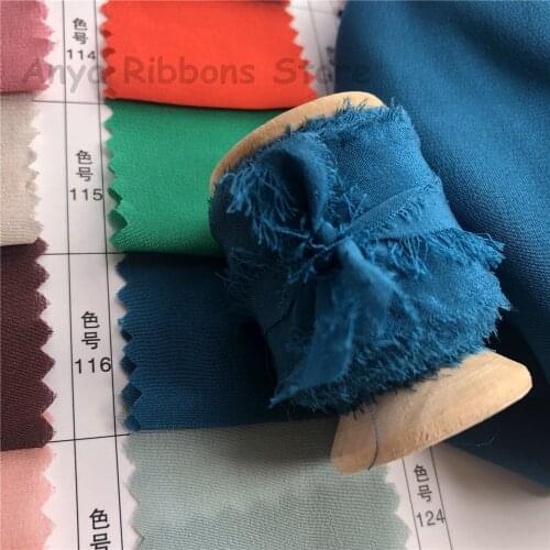 Ins style 25mm 50mm 5mts/roll(woodenspools)100% Pure Silk Frayed Edge Ribbon for wedding packaging pure silk ribbon