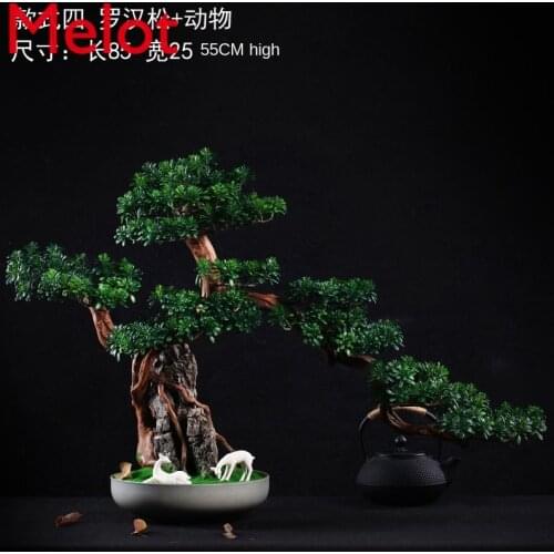 Artificial Greeting Pine Root Carving Crafts Tree New Chinese Book Desktop Living Room Shelf Desktop Bonsai Decoration