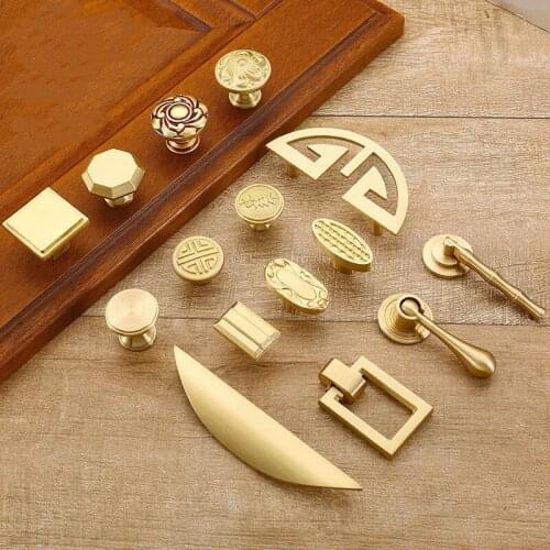 JD Pure Copper Kitchen Cabinet Handles Cupboard Door Pulls Drawer Knobs European Vintage Brass Gold Furniture Handle Hardware