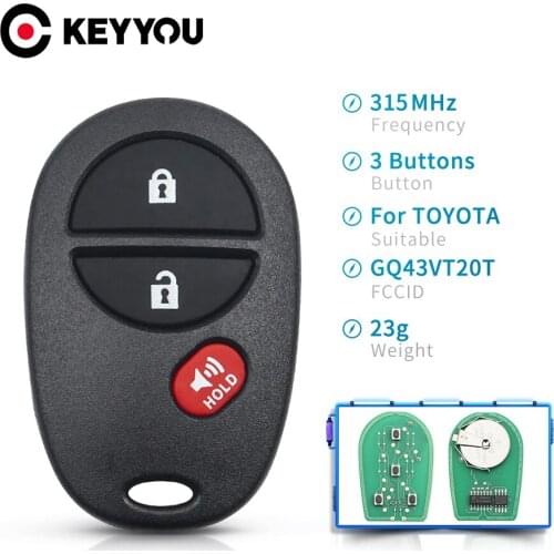 KEYYOU 5X Remote Car Key Fob 3/4 Buttons For Toyota Tacoma HIGHLANDER SEQUOIA Sienna Tundra 315Mhz GQ43VT20T 2011 2012 2013