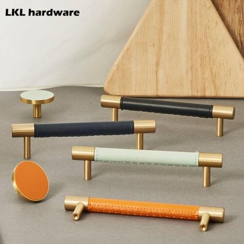Brass Leather Handle Nordic Modern Simple Shoe Cabinet Drawer Furniture Kitchen Wardrobe Door Sheepskin Knob Cabinet Fittings