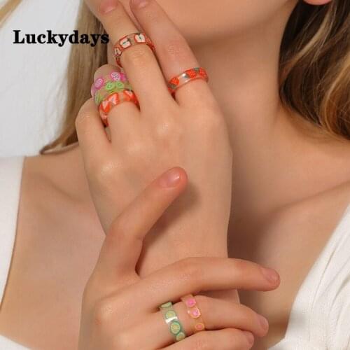 Luckydays Summer Cute Transparent Fruit Acrylic Ring For Women Girls Trendly Personality Resin Ring Birthday Gift Jewelry