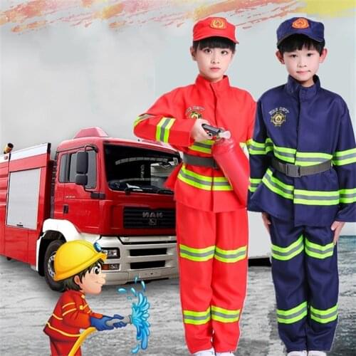 Fireman Sam Cosplay Costumes for Kids Boys Halloween Carnival Fancy Set Fire Dept Childrens Day Party Birthday Gift with Hat