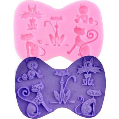 Cartoon Cat Silicone Mold Animals Cupcake Topper Fondant Cake Decorating Tools Chocolate Gumpaste Moulds Candy Clay Molds