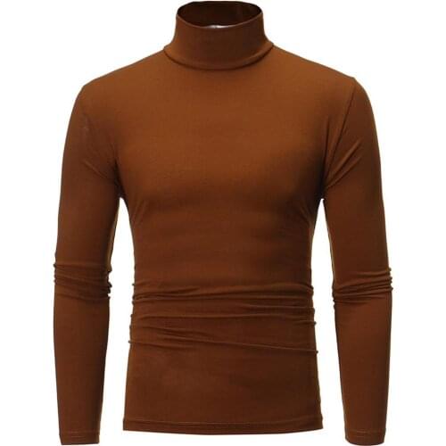 Men T-Shirt Fashion Solid Color Long Sleeve Turtle Neck Slim T-Shirt Bottoming Top Men Clothing футболка мужская 2021