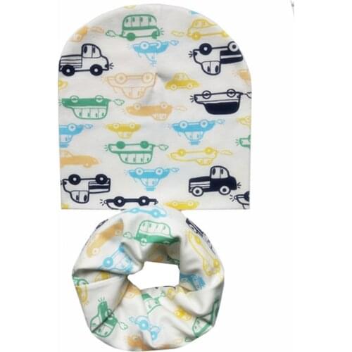 Print Baby Bibs Hat Set Boys Girls O Ring Collar Children Spring Soft Neckerchief Baby Hat Neck Scarf Kids Beanies Scarf Sets