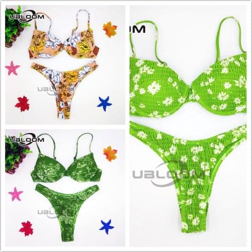 New Sexy Underwired Push Up Bikini Set Women Triangle Brazilian Swimwear Ruched Biquini Floral Printed Bathing Suits Beach Wear