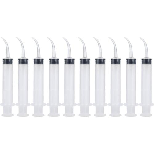 10Pc Disposable Dental Irrigation Syringe Curved Tip Clear Utility Hobby Tool 12CCInjector Oral Care Tooth Whitening Instruments