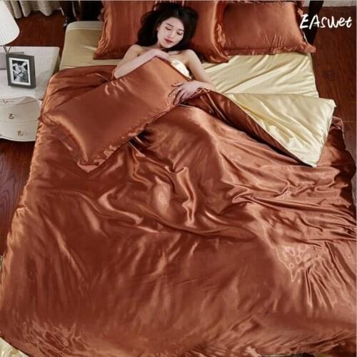 Wholesale Satin Silk Bedding Set Queen Size Bed Sets Solid Bedclothes Duvet Cover Set Super Soft Bed Sheet