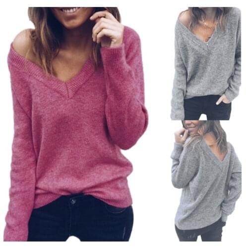 Autumn V Neck Sweater Knitted Fashion Women Sweaters Winter Casual Loose Long Sleeve Tops For Women Pullover Jumper