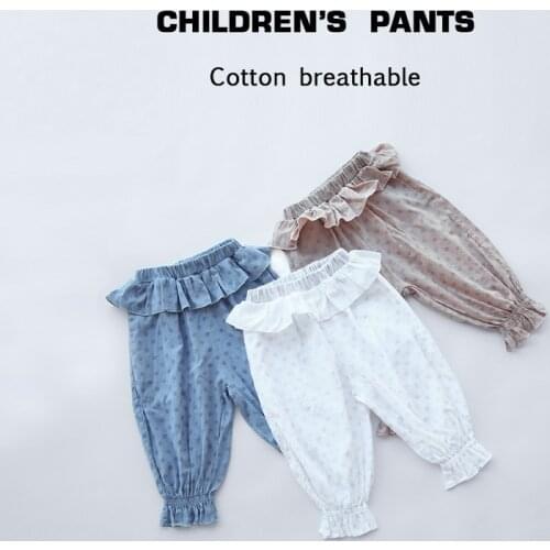 2-6T Polka Dot Print Pants for Girls Toddler Kid Baby Clothes Spring Summer Loose Cute Sweet Ruffles Cotton Beach Thin Trousers