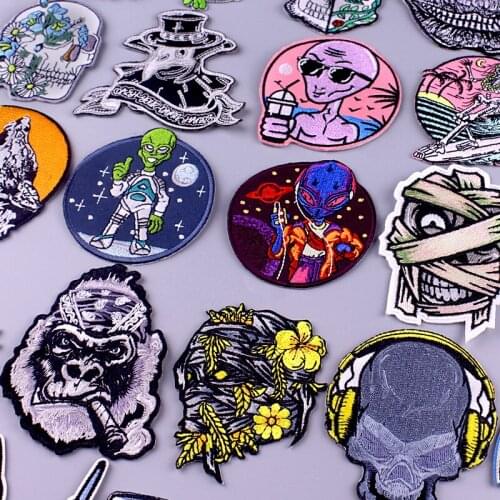 Diy Gorilla Patch Alien Punk Badge Embroidery Patches For Clothing Skull Iron On Patches Stripe On Clothes Applique Jacket Patch