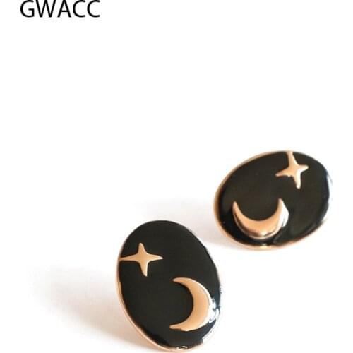 INKDEW Star moon Cartoon Oil Stud Earrings For Women Fashion Contracted Black Color Lovely Oval Earrings Jewelry Accessories