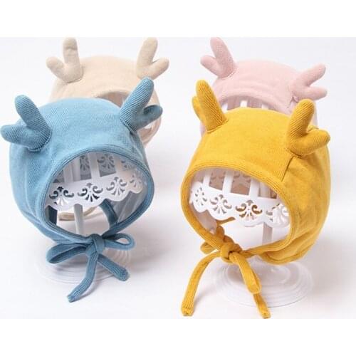 Autumn Winter Warm Baby Cute Elk Ear Beanie Cap Ear Protection Solid Color Hat for Newborn Infants