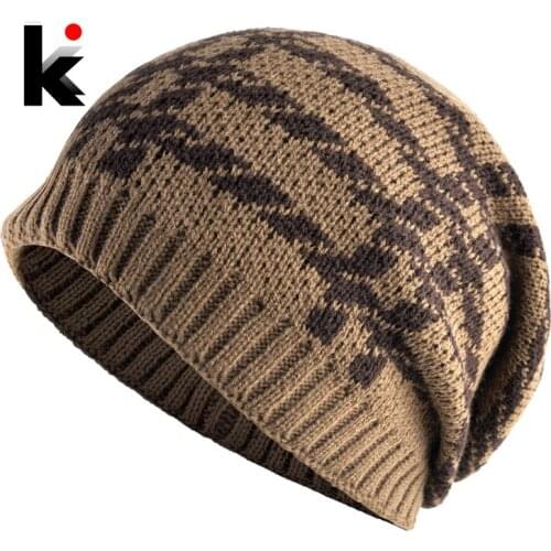 Winter Beanie Hats Men Knitted Solid Color Striped Bonnet Gorras New Fashion Boys Warm Skullies Beanies Knit Double Layer Hat