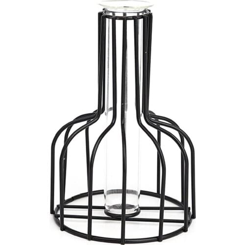 Nordic Creative Vase Home Decor Glass Vase Hydroponic Plant Holder Iron Line Flowers Ornament Home Garden Decoration