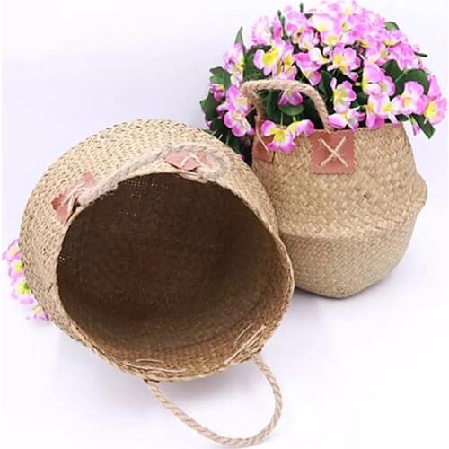 WCIC Hand-Woven Stylish Flower Pot Planter Folding Natural Sea Grass Plant Pot Flower Pots Decorative Garden Succulent Pot