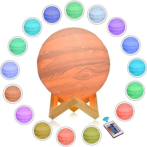 3D Print LED Jupiter Lamp Home Bedroom Decor Creative Mood Night Light USB Recharge Touch Pat Control Colorful (18cm