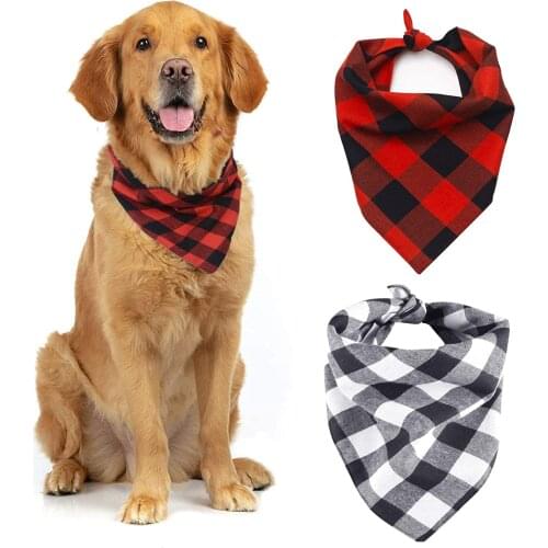 Triangle Dog Bandana Cotton Plaid Pet Triangle Scarf Reversible Washable Dog Kerchief Bibs Accessories Cats Pets 2 Pieces