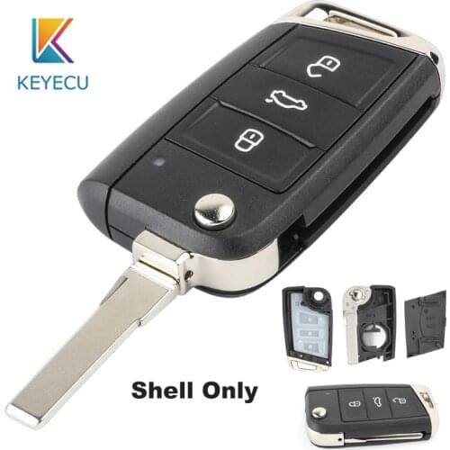 KEYECU Replacement 3 Button Modified Folding Flip Remote Car Key Cover Case Shell For VW Golf 7 GTI MK7 Skoda Octavia A7 Seat