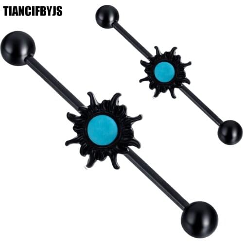 TIANCIFBYJS Surgical Steel Sexy Women Industrial Barbell 14G Black Silver Screw Bar Ear Helix Piercing Fancy Body Jewelry 20pcs