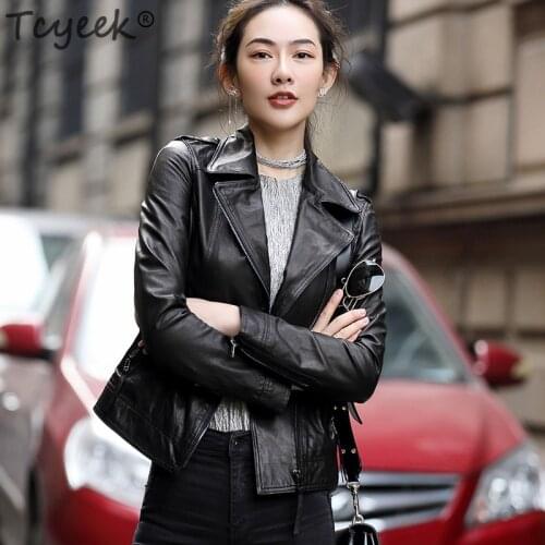 Tcyeek Spring Autumn Fashion Womens Leather Jacket Female 100% Natural Real Sheepskin Coat Women Streetwear Genuine Coat OT1703