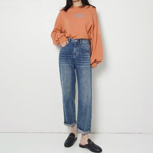 2021 Spring/Summer New Products Ladies Jeans High Waist Loose and Thin All-match Frayed Feet Womens Denim Carrot Pants WS90