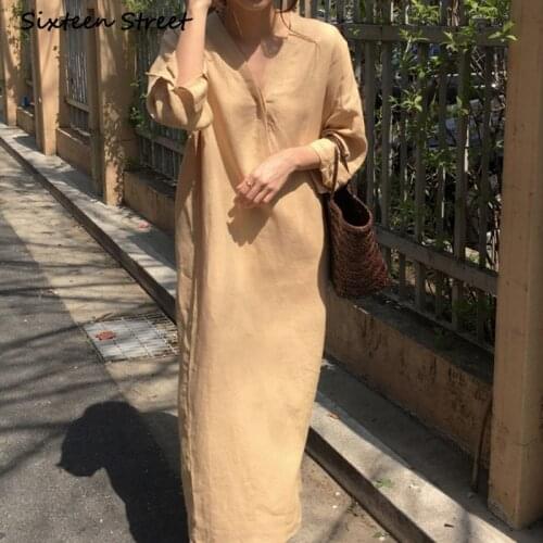 Dresses for Women Spring Autumn Chic Retro V Neck Loose Long Sleeve Sexy Dress Harajuku Vintage Vestido De Mujer Korean Fashion