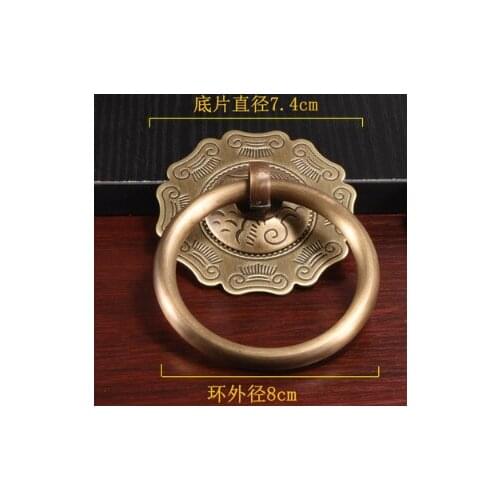 05 Pure copper classical furniture copper handle doorring ancient building door cabinet door handle brass pull ring copper