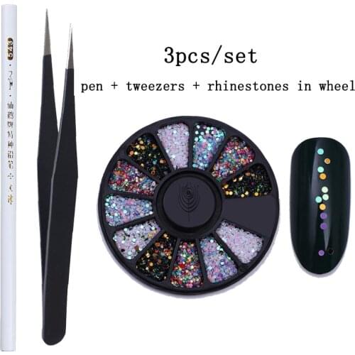 1 Set Mixed Color Flat Back 3D Nail Art Rhinestones Shiny Crystals Nail Glitter Beads Decorations Nail Accessories In Wheel