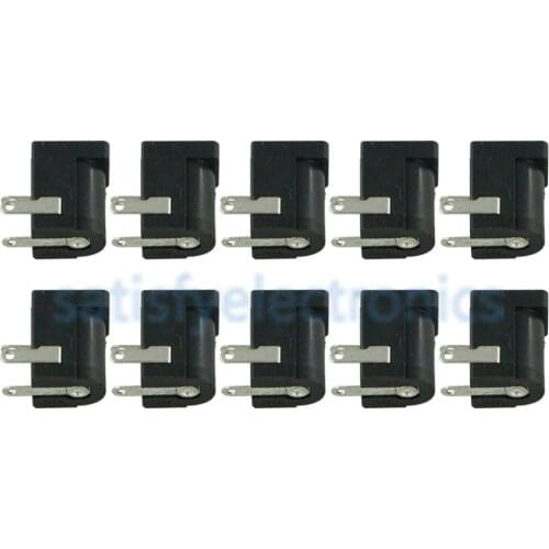 10pcs DC-005 5.5x2.1mm Black DC Power Jack Socket DC Connectors Supply Barrel-Type Right Angle PCB Mount Terminal NEW