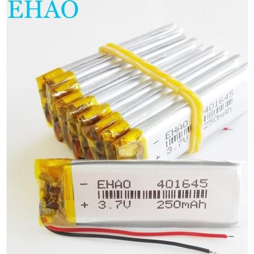 Lot 10 pcs 401645 3.7V 250mAh Lithium Polymer LiPo Rechargeable Battery For Handheld GPS Mp3 bluetooth LED light headset