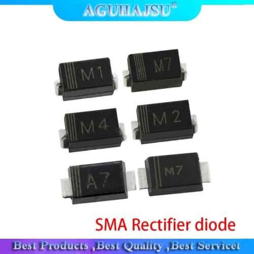 100PCS 1N4001 M1 1N4004 M4 1N4007 M7 FR107 RS1M FR207 RS2M HER108 US1M SF18 ES1J SF14 ES1D DO-214AC SMA Rectifier diode