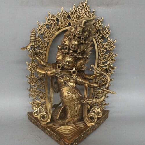 12'' China Tibet Rahula Lord of Hell Snake Body Buddha Arrow Bronze Statue decoration bronze factory outlets shipping free