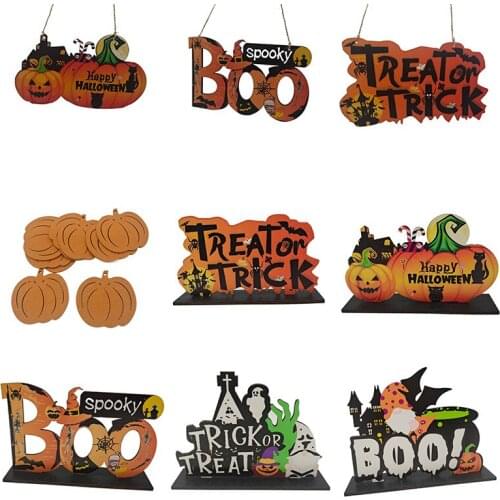 2021 Halloween Wooden Hanging Pendant Base Pumpkin Spider Bat Party Scene Happy Halloween Party Decoration Props Toys