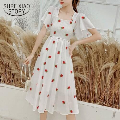 2021 Kawaii summer Puff Sleeve Maxi Dress Women Vintage A-line White Square Neck Beach Party Dresses Korean Clothes 14547